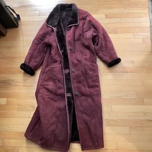 Maroon colored genuine shearling coat